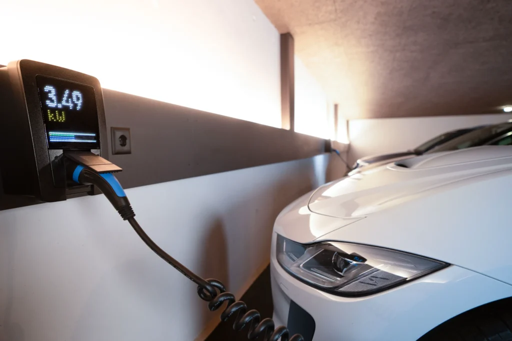 Level 2 EV charger installed in a home garage with dedicated 240-volt circuit. future-proof home renovation