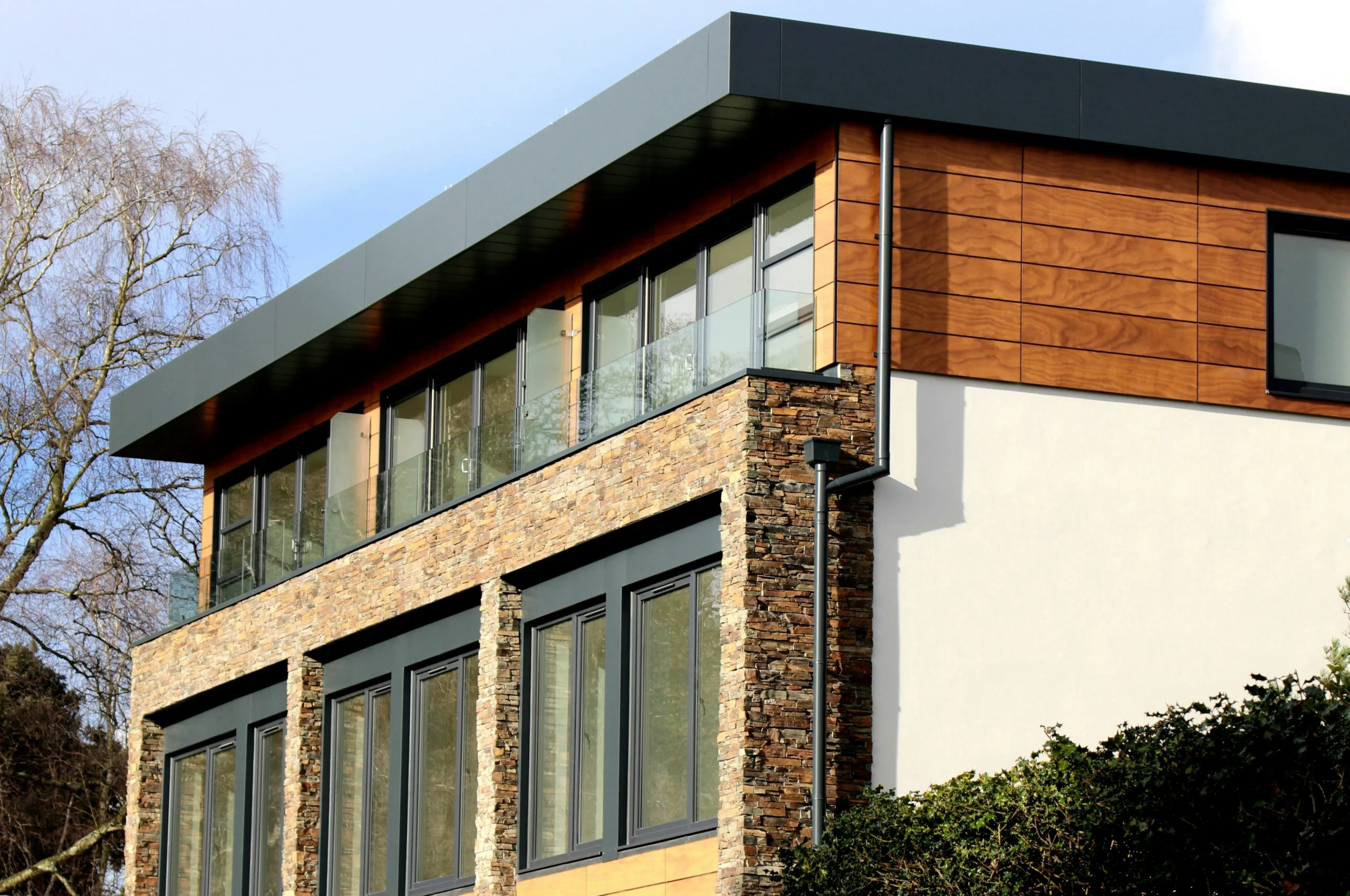 Modern smart home with solar panels and smart lighting