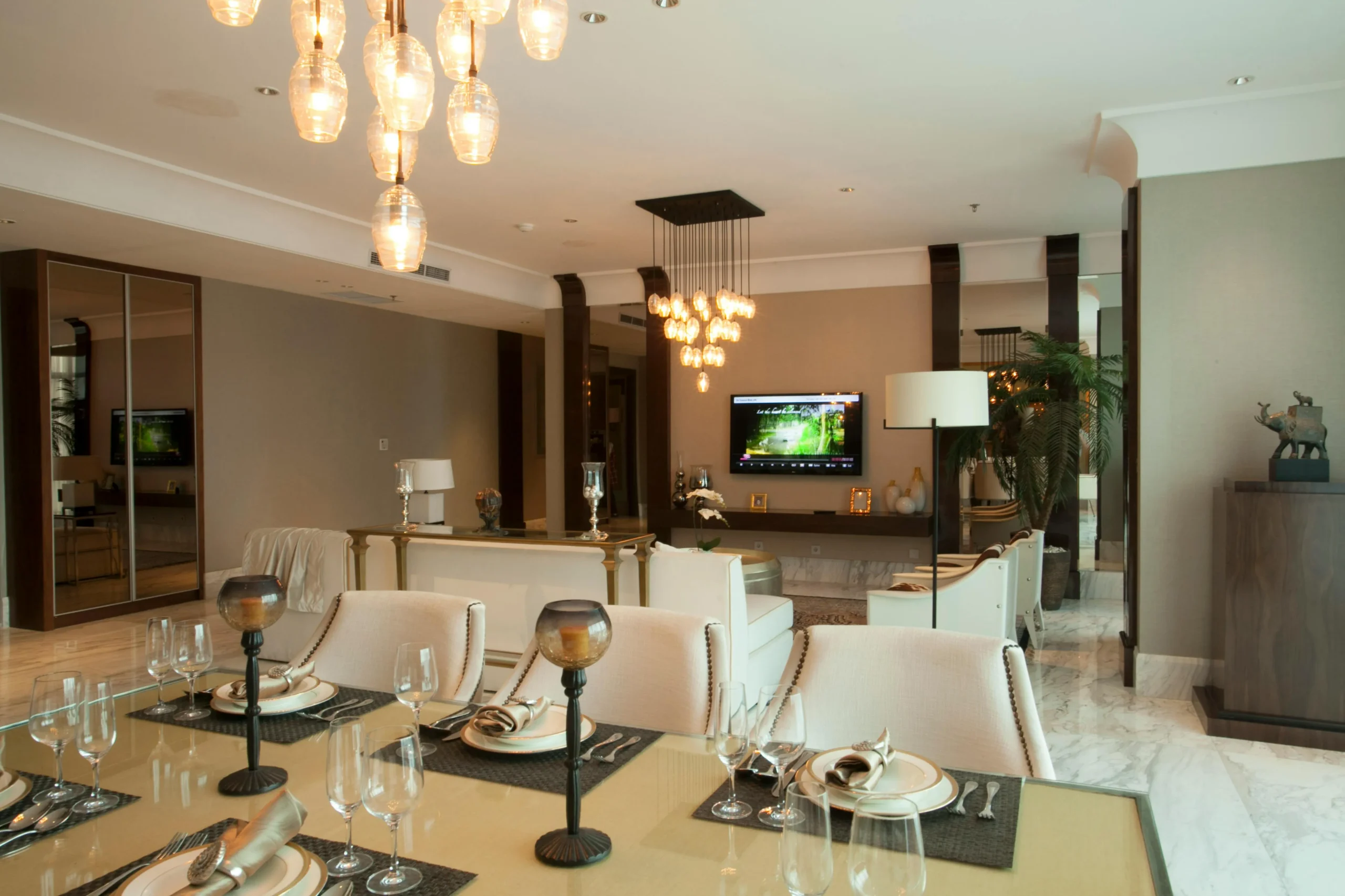 Modern smart home living room with connected devices
