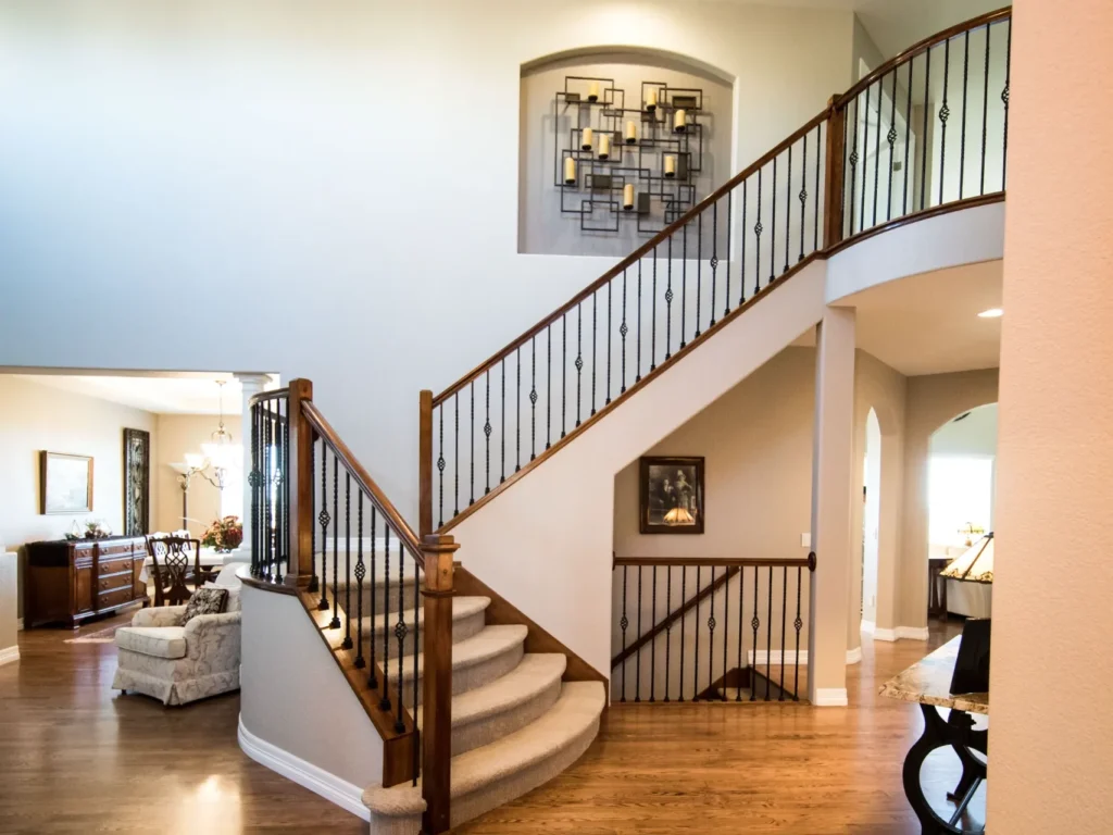 Stair lift installed on a home staircase for aging-in-place mobility. aging in place home modifications